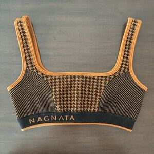 Nagnata Merino Wool Blend Houndstooth Bralette in Bronze
